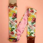 Floral Guitar Strap -Pink Italian Satin- w/Vintage Leather Ends【HandMade In Poland】【Flower】【ハンドメイド】【ベース館在庫商品】