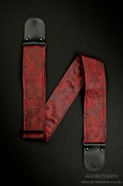 Red Paisley Guitar Strap w/Glossy Black Leather Ends【HandMade In Polan