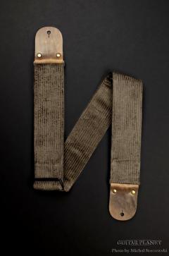 Vintage Dark Brown Corduroy Guitar Strap w/Vintage Leather Ends【HandMa