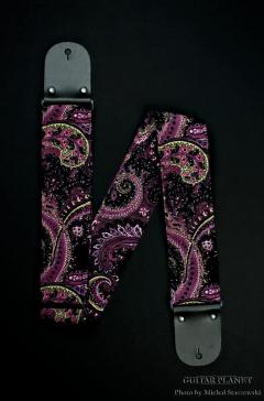 Vintage Purple Paisley Corduroy Guitar Strap w/ Black Leather Ends【Han