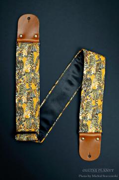 Eye Of The Tiger Wide Guitar Strap -Black Italian Satin- w/ Vintage Le