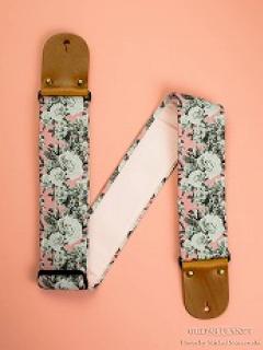 Pink Monarch Guitar Strap w/Vintage Leather Ends【HandMade In Poland】【Flower】【ハンドメイド】【ベース館在庫商品】