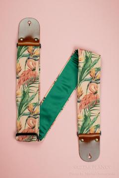 Flamingo Guitar Strap -Green Italian Satin- w/Vintage Leather Ends【HandMade In Poland】【Animal】【ハンドメイ