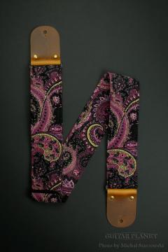 Vintage Purple Paisley Corduroy Guitar Strap w/Black Glossy  Leather Ends【HandMade In Poland】【Cordur