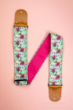 Bird Of Paradise Guitar Strap -Burgundy Italian Satin- w/Vintage Glossy Leather Ends【HandMade In Pol