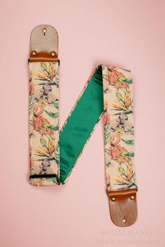 Flamingo Guitar Strap -Green Italian Satin w/Vintage Leather Ends【HandMade In Poland】【Animal】【ハンドメイド