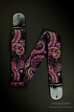 Vintage Purple Paisley Corduroy Guitar Strap  w/Glossy Black Leather Ends【HandMade In Poland】【Cordur