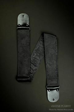 Black Paisley Guitar Strap  w/Glossy Black Leather Ends【HandMade In Poland】【Corduroy】【ハンドメイド】