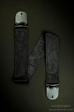 Black Paisley Guitar Strap  w/Glossy Black Leather Ends【HandMade In Poland】【Corduroy】【ハンドメイド】
