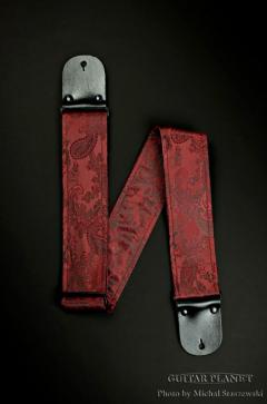 Red Paisley Guitar Strap  w/Glossy Black Leather Ends【HandMade In Poland】【Corduroy】【ハンドメイド】