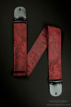 Red Paisley Guitar Strap  w/Glossy Black Leather Ends【HandMade In Poland】【Corduroy】【ハンドメイド】