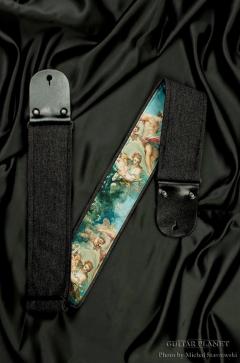 Black Angels Guitar Strap -Silk Chiffon - w/Black Glossy Leather Ends【HandMade In Poland】【Flower】【ハン