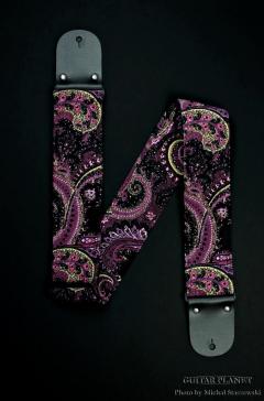 Vintage Purple Paisley Corduroy Guitar Strap  w/ Black Leather Ends【HandMade In Poland】【Corduroy】【ハン