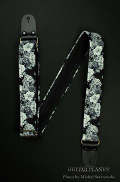 Standard White & Black Rose Guitar Strap【HandMade In Poland】