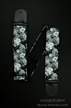 Wide White & Black Rose Guitar Strap【HandMade In Poland】