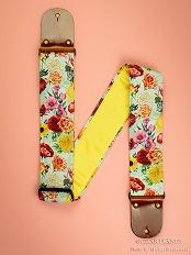 Floral Guitar Strap -Yellow Italian Satin- w/Vintage Leather Ends【HandMade In Poland】【Flower】【ハンドメイド