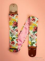 Floral Guitar Strap -Pink Italian Satin- w/Vintage Leather Ends【HandMade In Poland】【Flower】【ハンドメイド】【