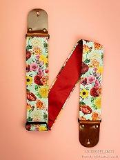 Floral Guitar Strap -Red Italian Satin- w/Vintage Leather Ends【HandMade In Poland】【Flower】【ハンドメイド】【エ